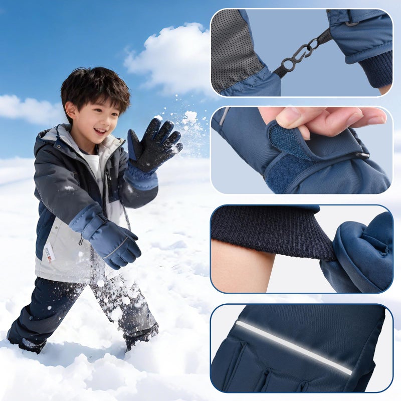 TRIWONDER Kids Winter Snow Gloves, Warm Windproof Mittens for Skiing Snowboarding, Boys and Girls (C - Grey, 6-8 Years Old) - Image 4