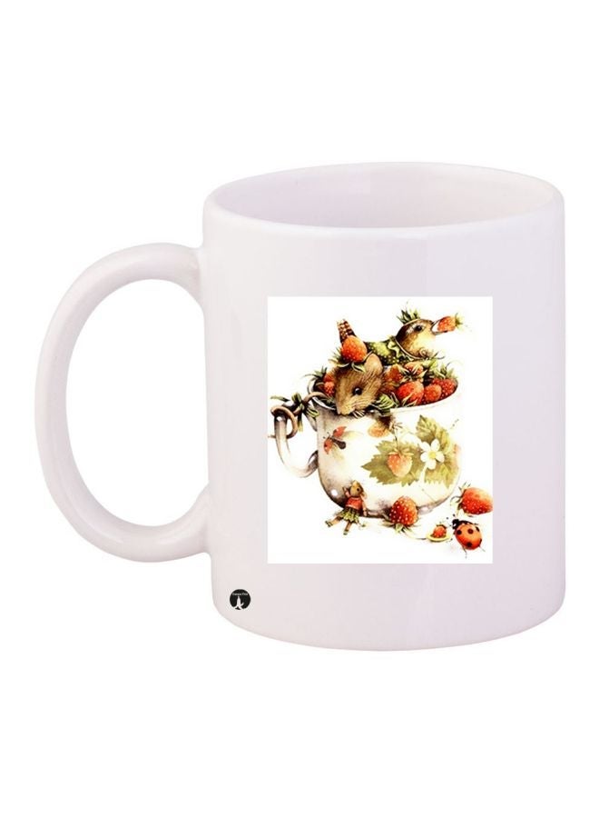 Strawberry Printed Coffee Mug White//Red/Green 11ounce