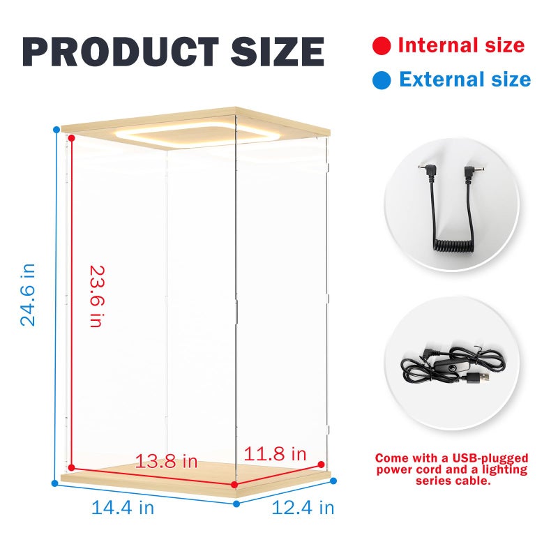 DuvinDD Acrylic Display Case for Labubu Zimomo Large Doll Collectibles, 23.6 inch Tall Large Display Box with LED Light Top, Clear Dustproof Protective Showcase for Lego Figure(13.8x11.8x23.6inch) - Image 4