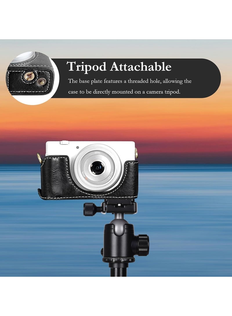 Sony ZV-1 II ZV-1F Camera Bag, PU Leather Camera Bag for Sony ZV1F/ZV-1 II Camera, ZV1M2 ZV1F Camera Bag with Camera Strap - Black - Image 5