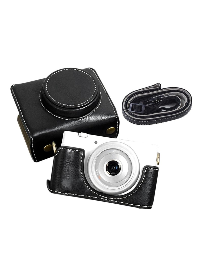 Sony ZV-1 II ZV-1F Camera Bag, PU Leather Camera Bag for Sony ZV1F/ZV-1 II Camera, ZV1M2 ZV1F Camera Bag with Camera Strap - Black - Image 1