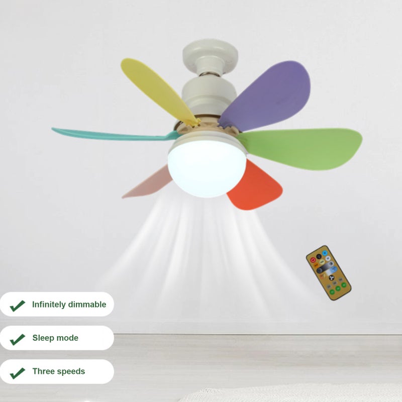 E27 Fan Lamp Tri-color Dimming Home Bedroom Kids Study Room Living Room Fan Lamp Infinitely Dimmable Timing Function With Remote Controller - Image 5