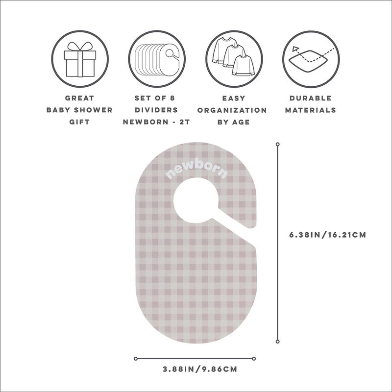 3 Sprouts Baby Closet Dividers 8-Piece Set Newborn to 2T - Double-Sided Organizer for Nursery Clothing Storage - Gingham - Image 2