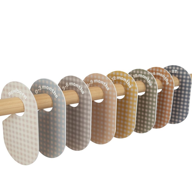 3 Sprouts Baby Closet Dividers 8-Piece Set Newborn to 2T - Double-Sided Organizer for Nursery Clothing Storage - Gingham - Image 1
