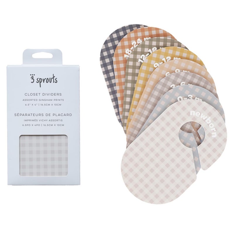 3 Sprouts Baby Closet Dividers 8-Piece Set Newborn to 2T - Double-Sided Organizer for Nursery Clothing Storage - Gingham - Image 4
