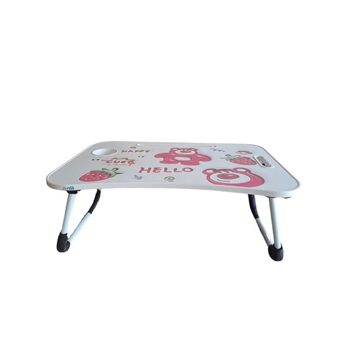 Strawberry Bear Folding Table, Portable Kids Desk for Bed and Floor, Multi-Use with Cup Holder and Tablet Slot, Perfect for Homework, Drawing, Eating - Image 4