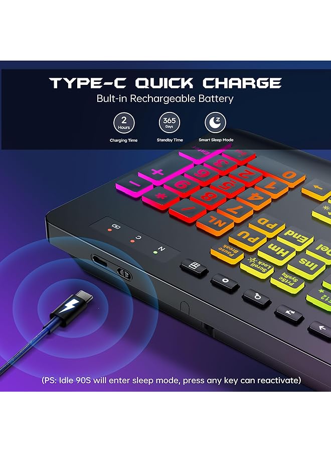 Wireless Keyboard And Mouse Combo Membrane Silent Gaming Keyboard With Mechanical Feeling Full Size Bluetooth/2.4Ghz/Wired Keyboard Rgb Backlit Ergonomic Wrist Rest For Pc/Computer/Mac/Ps5 - Image 2
