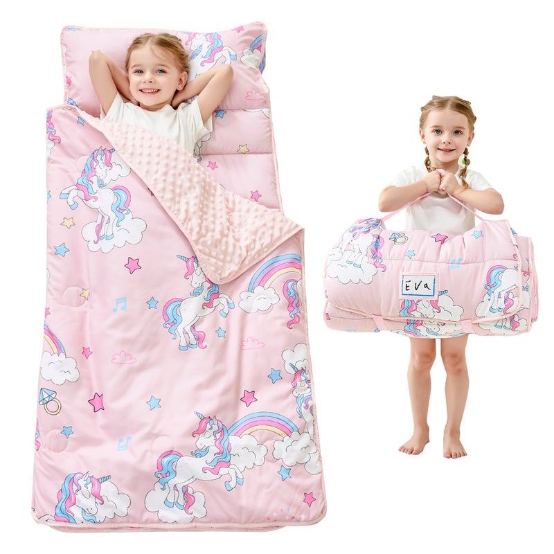 Lasoftan Toddler Nap Mat with Pillow and Blanket Extra Large Rolled Napping Mats Toddler Nap Mat for Boys GirlsKids Sleeping Mat for Daycare Preschool Travel Camping Unicorn