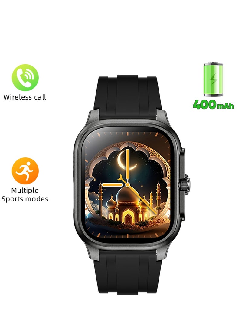 LIGE Muslims Smart Watch with Qibla Pointer Voice Prayer Including 114 Chapters of Quranic Verses 2.01 Inch HD Display 400mAh Sports health Monitoring Bluetooth Call Waterproof Smart watches for Men Women - Image 2