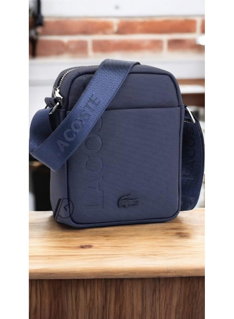 Lacoste cross- body  Bag Blue – Stylish & Functional Organizer with Front Free Pocket, Back Zipper Pocket, and Spacious Main Compartment - Image 4
