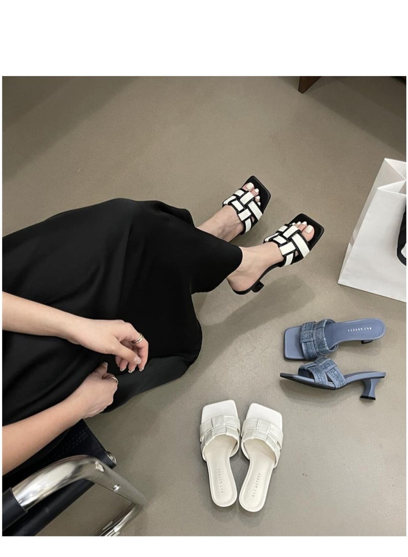 Summer New Versatile And Stylish Korean Style Square Headed Checkered Sandals For Women  - Image 4