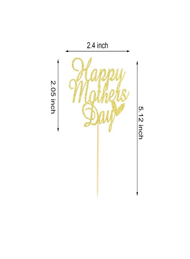 Arthsdite 24pcs Happy Mothers Day Cupcake Toppers Mom Cupcake Picks Love Mum Cake Decoration Party Supplies for Mother's Day Party Decorations Supply- Gold Glitter - Image 2