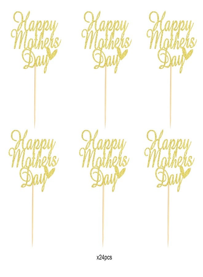 Arthsdite 24pcs Happy Mothers Day Cupcake Toppers Mom Cupcake Picks Love Mum Cake Decoration Party Supplies for Mother's Day Party Decorations Supply- Gold Glitter - Image 3
