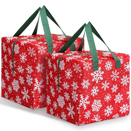 Kajaia 2 Pcs Christmas Ornament Storage 12 x 12 x 12 Inch Snowflake Holiday Accessories Bag Christmas Storage Containers Tear Proof Xmas Ornament Organizer with Handles Full Length Zipper Red - Image 1