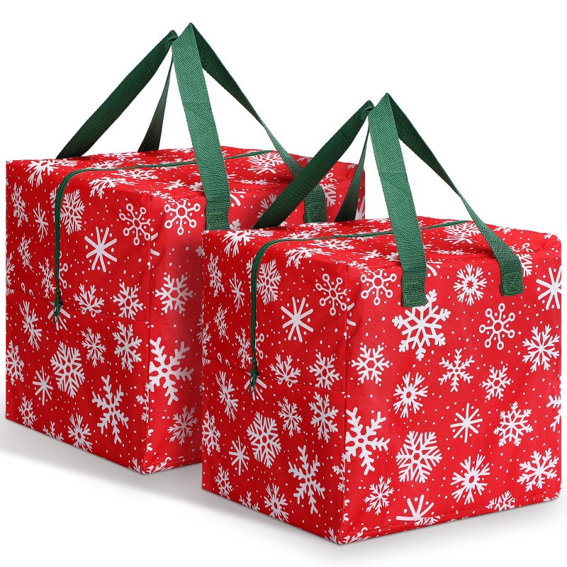 Kajaia 2 Pcs Christmas Ornament Storage 12 x 12 x 12 Inch Snowflake Holiday Accessories Bag Christmas Storage Containers Tear Proof Xmas Ornament Organizer with Handles Full Length Zipper Red - Image 2