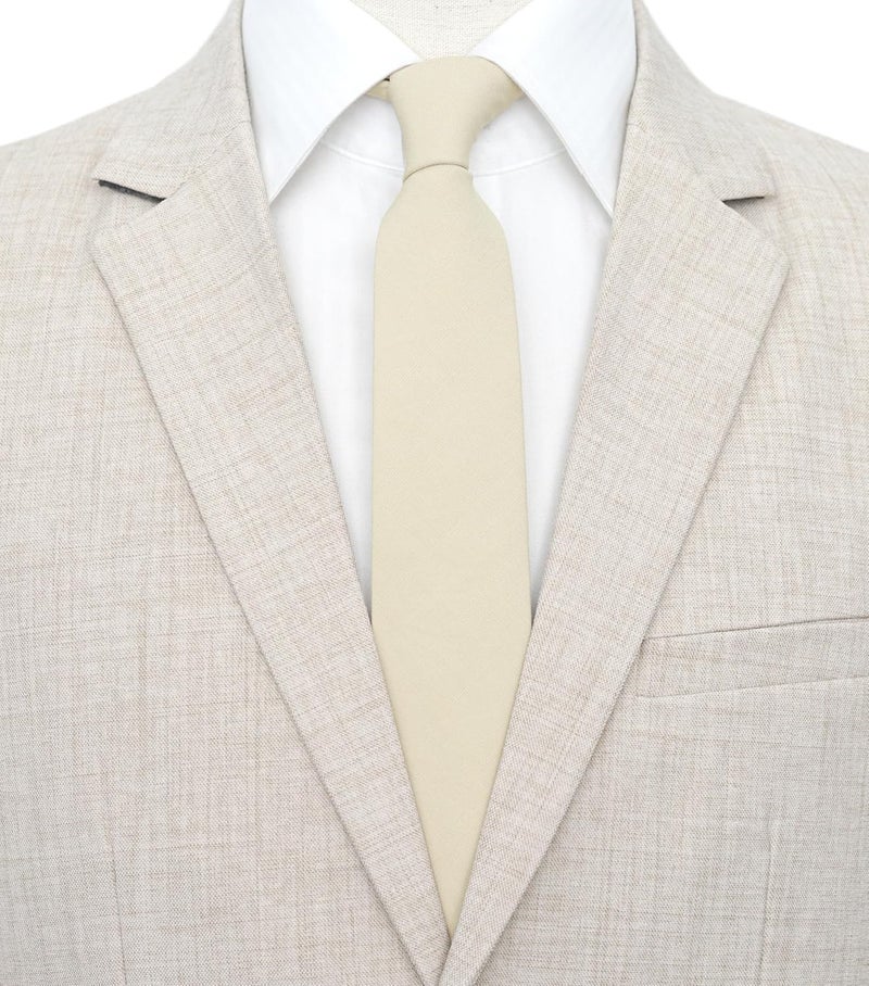 BELLUNO Men's Skinny Ties, Cotton Linen Blend 2.5 inch Solid Neckties - Image 2