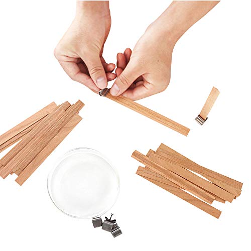 NOOR 50 Wooden Wicks for Candle Making - Double Layer Crackling Wood Wicks with Metal Clips - Smokeless, Eco-Friendly, Ideal for Soy Wax & DIY Candle Projects - Image 3