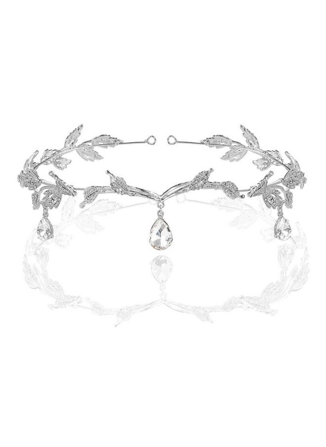 BABEYOND Elegant Rhinestone Leaf Wedding Bridal Bridesmaid Forehead Band Dangle Rhinestone Bridal Tiara Crown With Gift Box Silver One Size  - Image 1