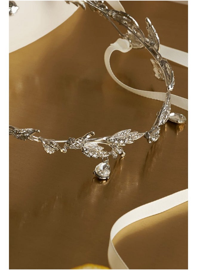 BABEYOND Elegant Rhinestone Leaf Wedding Bridal Bridesmaid Forehead Band Dangle Rhinestone Bridal Tiara Crown With Gift Box Silver One Size  - Image 4