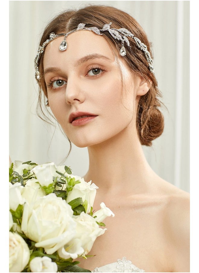 BABEYOND Elegant Rhinestone Leaf Wedding Bridal Bridesmaid Forehead Band Dangle Rhinestone Bridal Tiara Crown With Gift Box Silver One Size  - Image 5