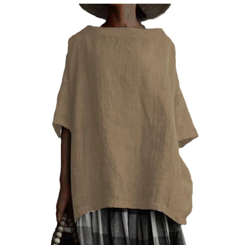 2026 Summer Women's Loose Fit Cotton Linen T-Shirt - Image 5