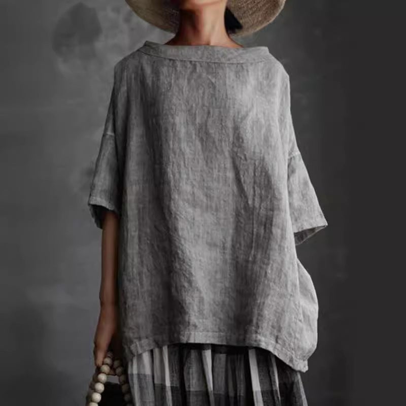 2026 Summer Women's Loose Fit Cotton Linen T-Shirt - Image 2