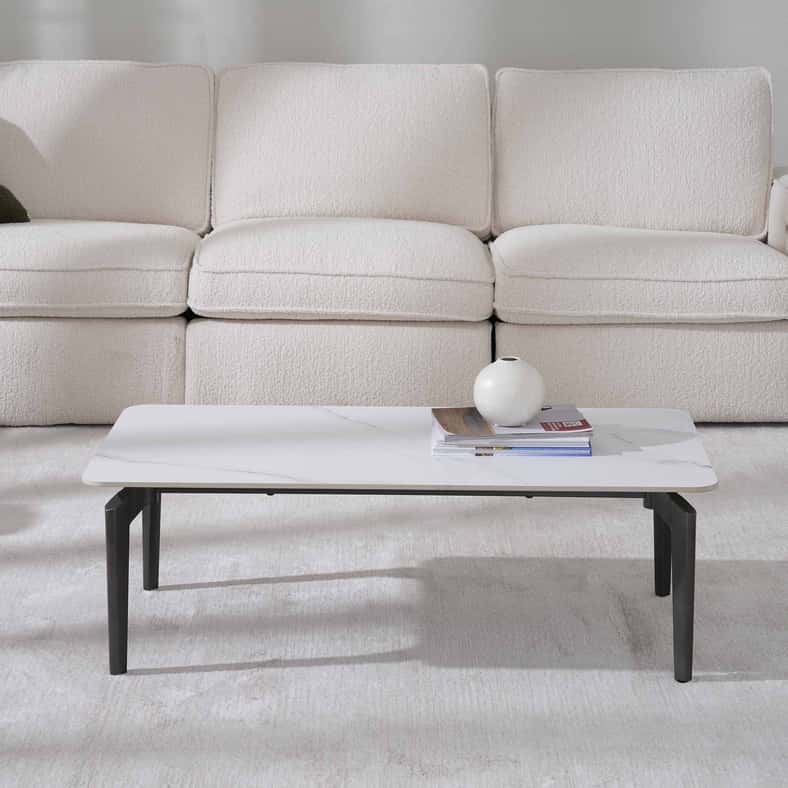 Pan Home طاولة قهوة أفينو بسطح سيراميكي - أبيض وشامبانيا - Image 5