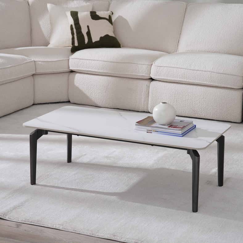 Pan Home طاولة قهوة أفينو بسطح سيراميكي - أبيض وشامبانيا - Image 4