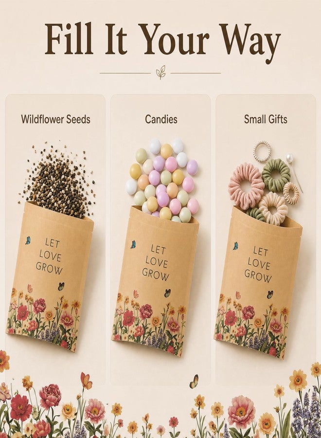 Rilcn 50 Pack Let Love Grow Seed Packet Envelopes, Empty Wildflower Wedding Favors for Guests, Self Adhesive Kraft Favor Bags for Bridal Shower Baby Shower Party Decorations - Image 3