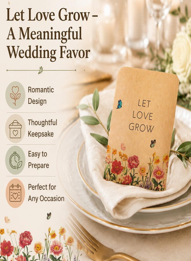 Rilcn 50 Pack Let Love Grow Seed Packet Envelopes, Empty Wildflower Wedding Favors for Guests, Self Adhesive Kraft Favor Bags for Bridal Shower Baby Shower Party Decorations - Image 2