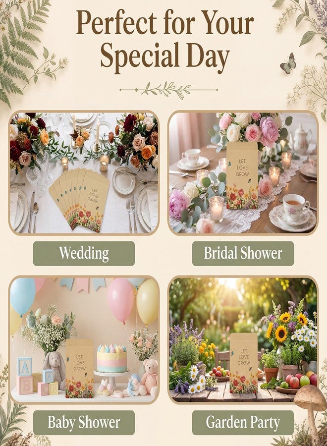 Rilcn 50 Pack Let Love Grow Seed Packet Envelopes, Empty Wildflower Wedding Favors for Guests, Self Adhesive Kraft Favor Bags for Bridal Shower Baby Shower Party Decorations - Image 5