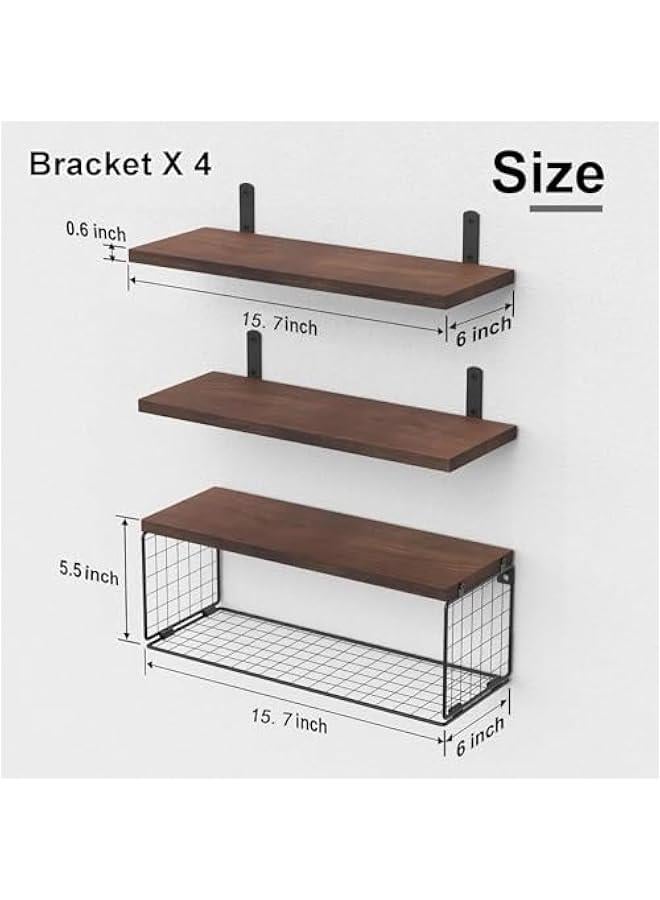 MIXDE Bathroom Shelves Over Toilet with Storage Basket, Floating Bathroom Wall Shelves for Home Organization & Wall Decor, Bathroom/Kitchen/Living Room Shelves,Natural Wood (Carbonized Brown)  - Image 3