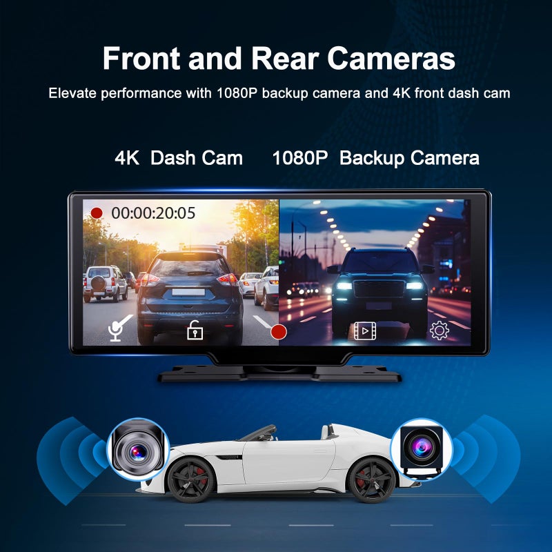 Luzeterna Portable 9.3-inch Wireless Apple CarPlay Screen for Car with Auto Brightness, 4K Dash Cam & Backup Camera, Bluetooth Car Stereo with Android Auto, Touchscreen CarPlay Box,GPS Navigation - Image 4