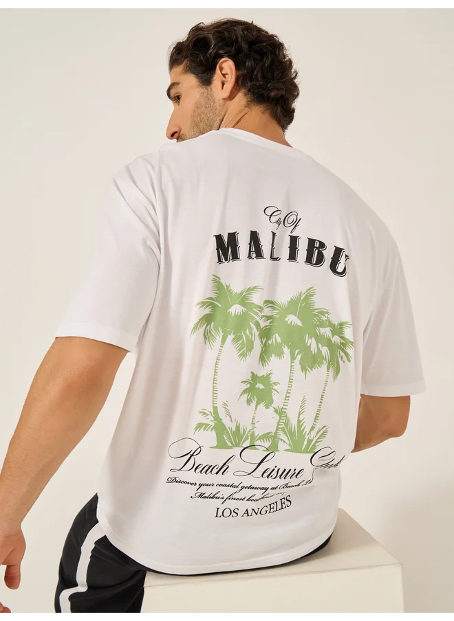 ستايلي Styli Back Graphic Print Short Sleeve Oversized T-Shirt