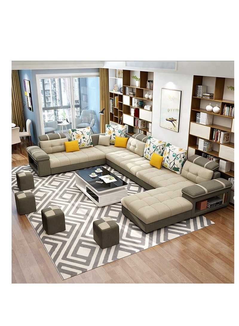 Ripple FURNITURE Simple Leisure Fashion Fabric Combination Living Room Sofa  L Shape Set Brown 7 Seater 360X90X85  - Image 1