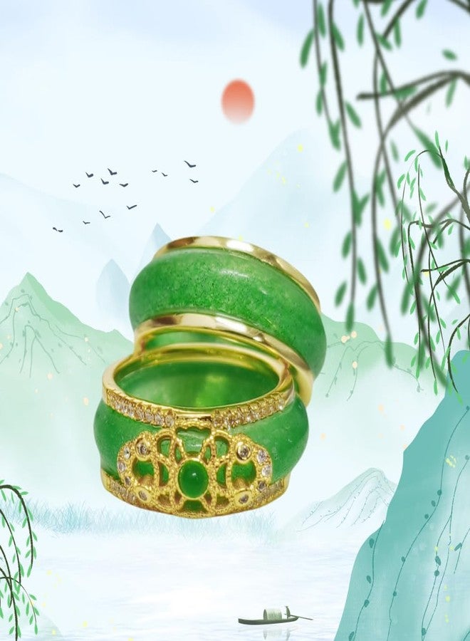 BlingNook Jade Ring For Women, Gold Exquisite Chinese Style Timeless Elegance Stackable Non Tarnish Thumb Promise Engagement Unique Wedding Jewelry Dainty Gift, Jade Copper, No Gemstone - Image 4