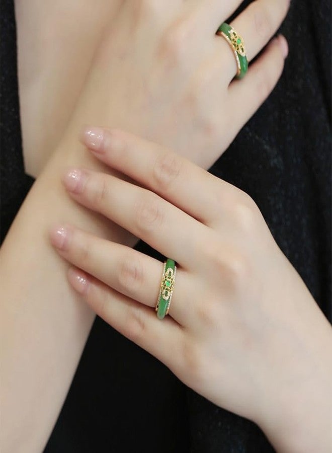 BlingNook Jade Ring For Women, Gold Exquisite Chinese Style Timeless Elegance Stackable Non Tarnish Thumb Promise Engagement Unique Wedding Jewelry Dainty Gift, Jade Copper, No Gemstone - Image 2