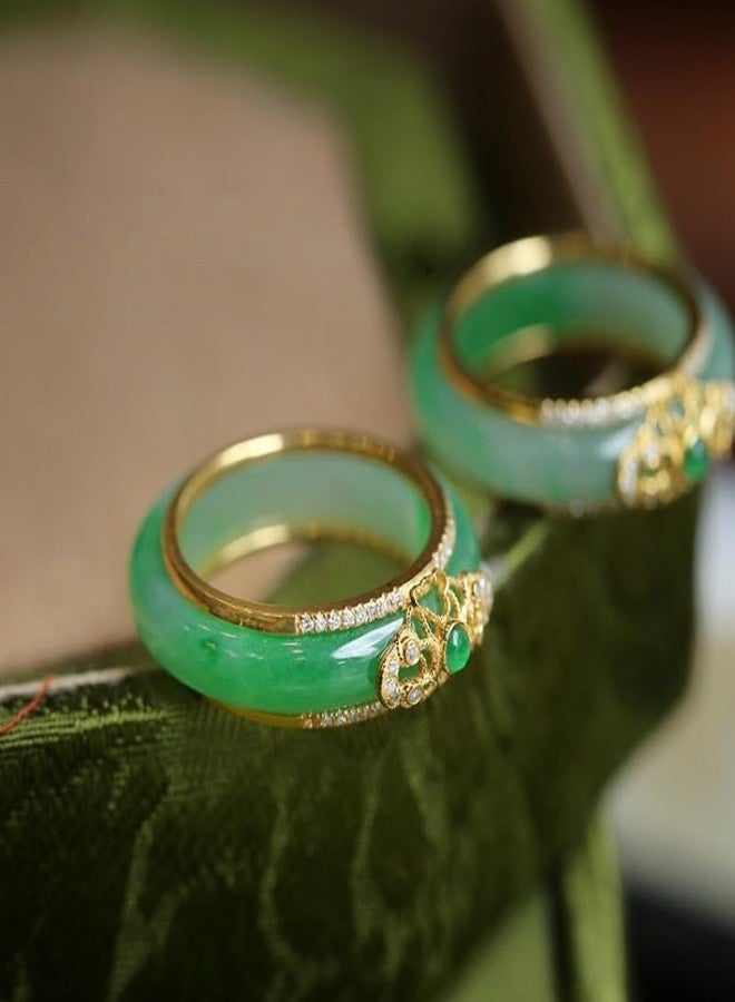 BlingNook Jade Ring For Women, Gold Exquisite Chinese Style Timeless Elegance Stackable Non Tarnish Thumb Promise Engagement Unique Wedding Jewelry Dainty Gift, Jade Copper, No Gemstone - Image 5