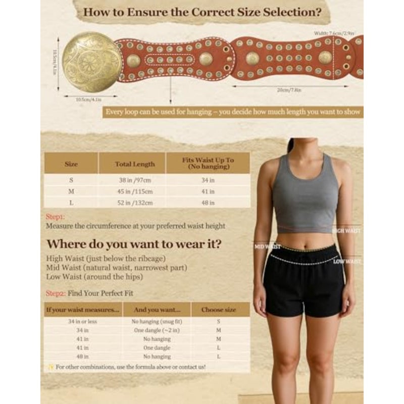 AWAYTR Wide Western Belts for Women - Cowgirl Belt with Vintage Concho Buckle Boho Country Belt for Dress Jeans Festival - Image 5