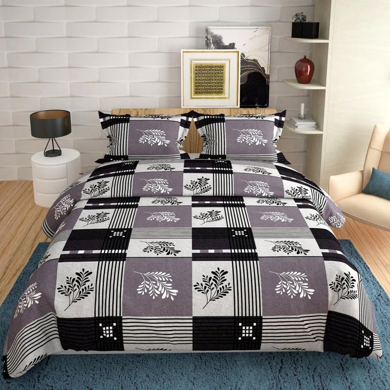 Skytex Sky Tex Brown Color 300 TC Glace Cotton Checks Printed Double Bed Comforter Set (1 Comforter, 1 Bed Sheet & 2 Pillow Covers) - Image 1
