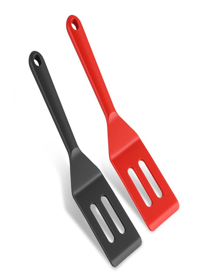 Jeffdad مجموعة جيفداد من ملعقتين صغيرتين احترافيتين من السيليكون، ملعقة تقديم صغيرة مقاومة للحرارة للمقالي غير اللاصقة، مناسبة للكعك والبراونيز والبيض المقلي واللازانيا والكوكيز والستيك والبيتزا وغيرها (أسود + أحمر) - Image 1