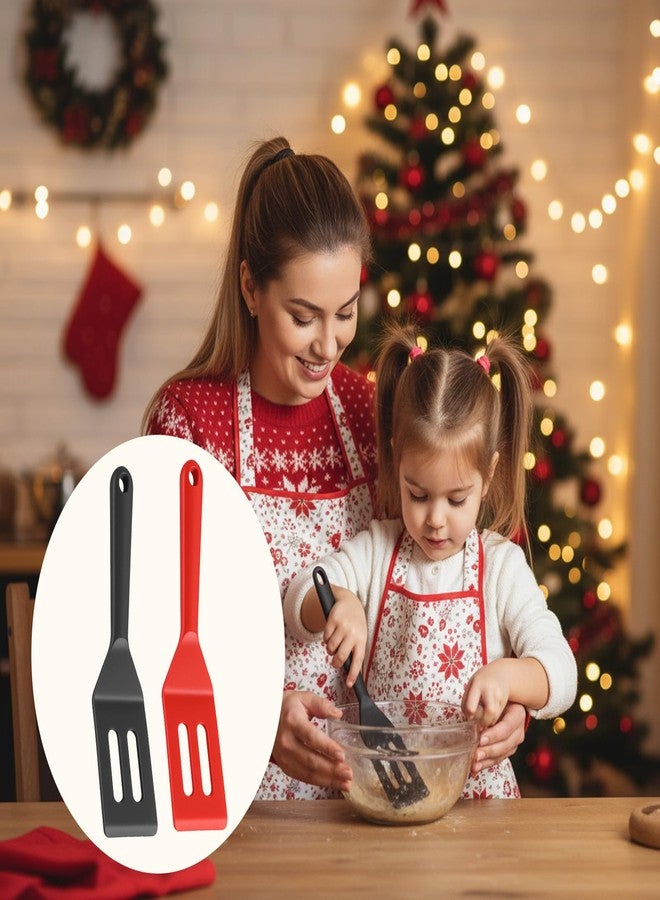 Jeffdad مجموعة جيفداد من ملعقتين صغيرتين احترافيتين من السيليكون، ملعقة تقديم صغيرة مقاومة للحرارة للمقالي غير اللاصقة، مناسبة للكعك والبراونيز والبيض المقلي واللازانيا والكوكيز والستيك والبيتزا وغيرها (أسود + أحمر) - Image 5