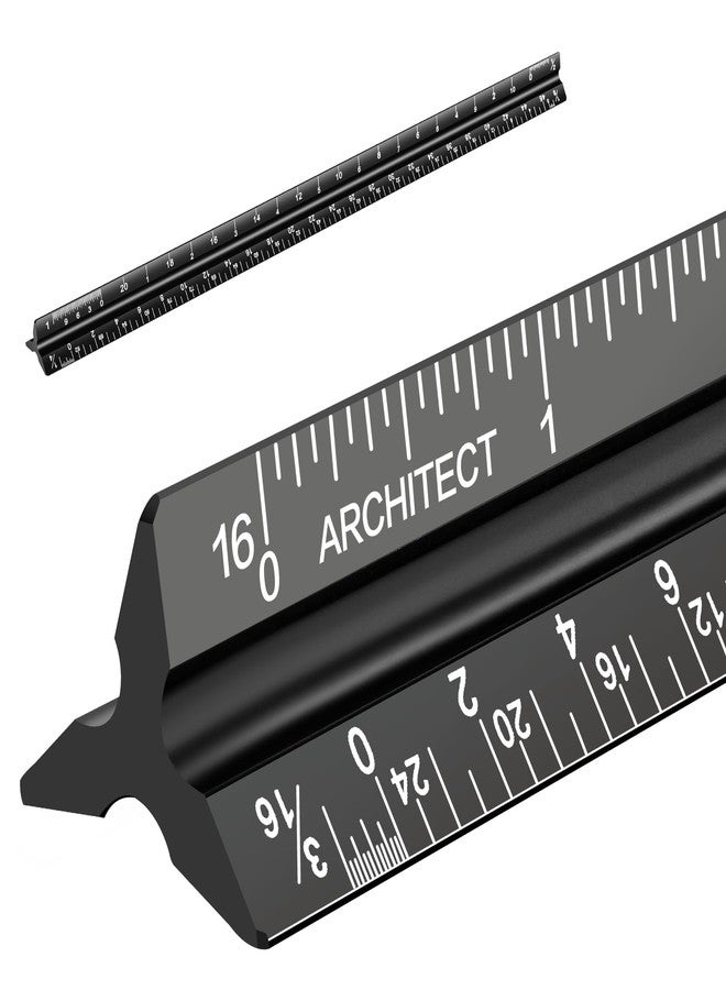 mveohos Architectural Scale Ruler, Imperial Measurements 12'', Laser-Etched Aluminum Architect Triangular Ruler Black for Architects, Students, Draftsman, and Engineers by mveohos - Image 1