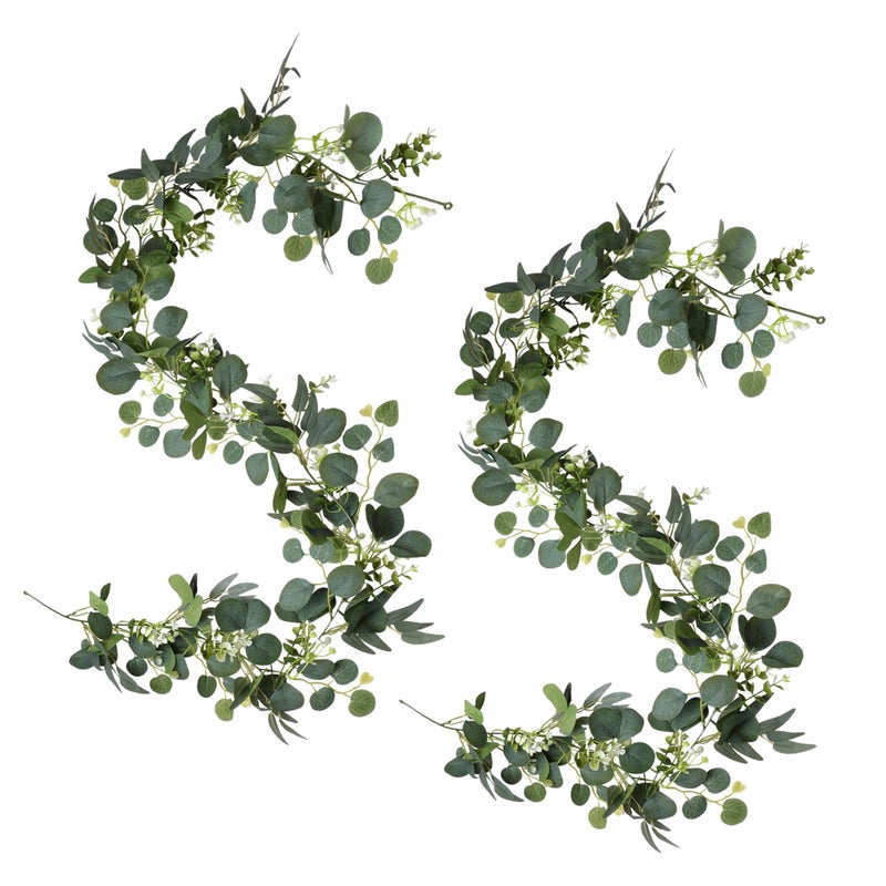FLORANET 2 PCS 6 Feet Artificial Faux Eucalyptus Hanging Garland Greenery Leaves for Wedding Office Shop Home Decor Backdrop Arch Wall Party Table Fireplace Bedroom DIY Decoration - Image 1