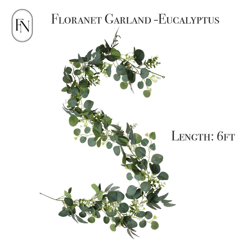 FLORANET 2 PCS 6 Feet Artificial Faux Eucalyptus Hanging Garland Greenery Leaves for Wedding Office Shop Home Decor Backdrop Arch Wall Party Table Fireplace Bedroom DIY Decoration - Image 2