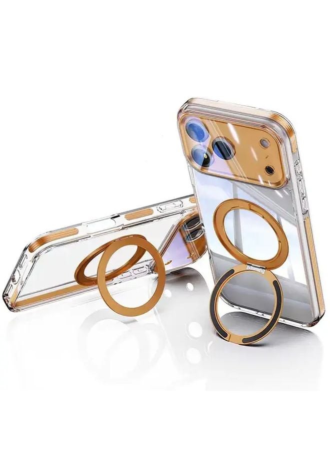 Transparent Orange iPhone 16 Plus Magnetic Rotating Stand Case Full Coverage - Image 2