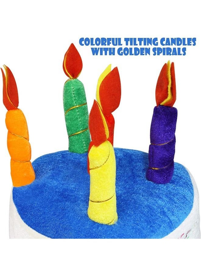 Generic Plush Happy Birthday Candles Cake Hat, Novelty Letter Embroidery Fancy Dress Party Props Hats, Unisex Birthday Accessories(Blue)  - Image 4
