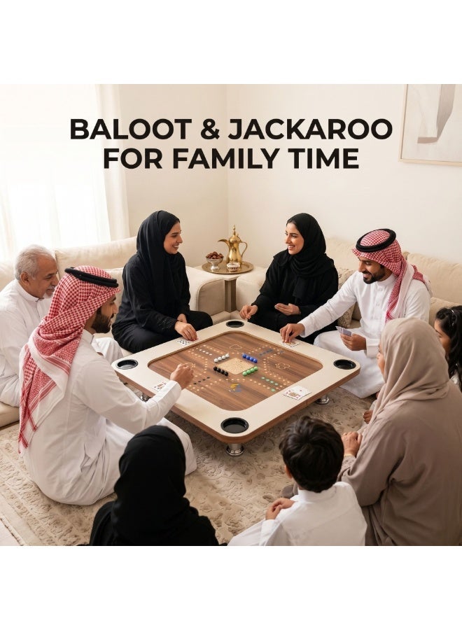 فور بلس طاولة ألعاب أرضية "المربع" 2 في 1 (بلوت وجاكارو) - 4 لاعبين - مقاس 80×80×16 سم - اللون الأخضر (نوع الخشب: الجوز) - Image 2