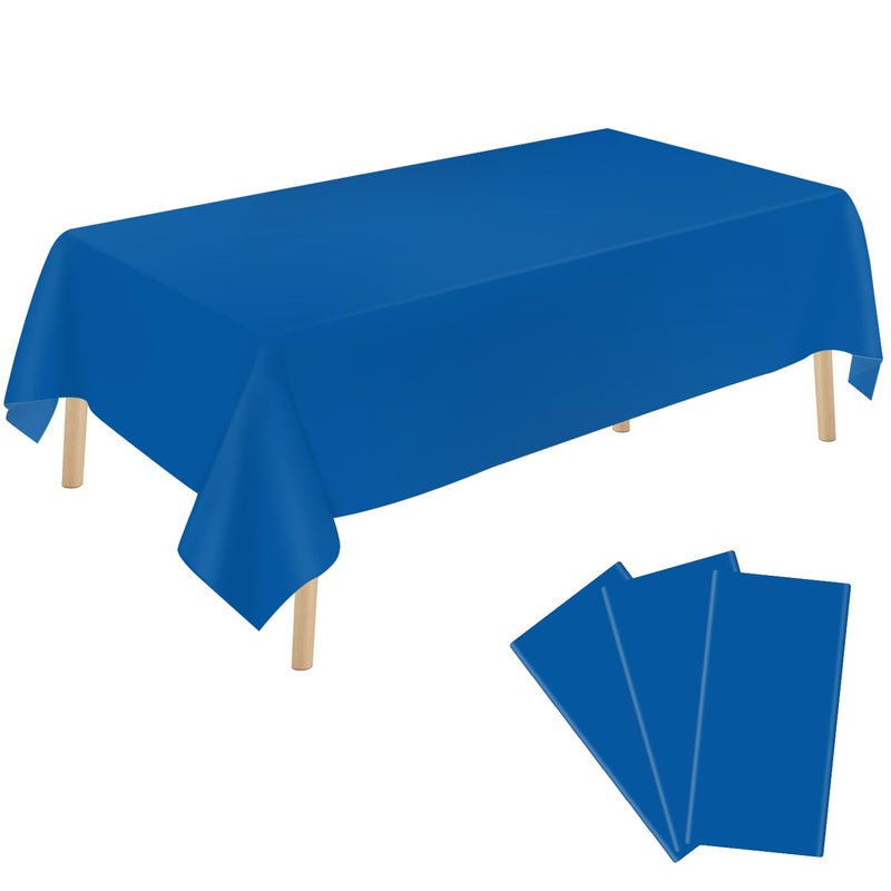 YSYJ 3 Pack Royal Blue Plastic Tablecloth Disposable Rectangular Table Cloth 54 x 108 Inch Table Cover for Parties - Image 1