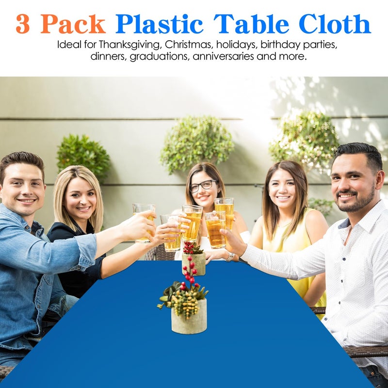YSYJ 3 Pack Royal Blue Plastic Tablecloth Disposable Rectangular Table Cloth 54 x 108 Inch Table Cover for Parties - Image 4